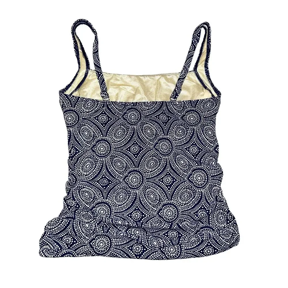 Talbots Tankini Women's 8 Blue White Swim Tank Top‎ Underwire Ruched Sides